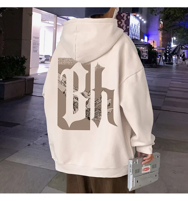 Japanese Hiphop Men's Oversized Cotton Hoodie Detail