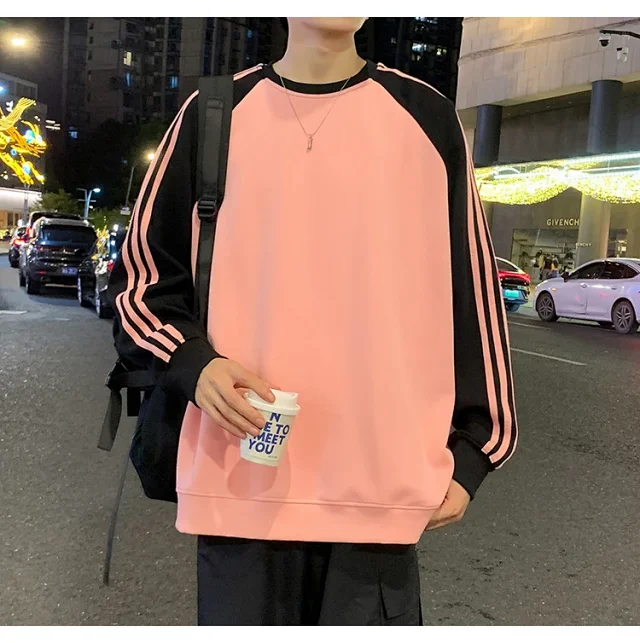 Unisex Chinese Street Oversize Striped Sweatshirt Detail