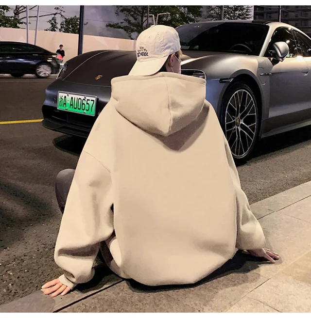 Men's Heavyweight Cotton Fleece Hoodie Fall Winter Detail