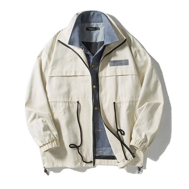 Men's Retro Patchwork Denim Baseball Jacket Detail
