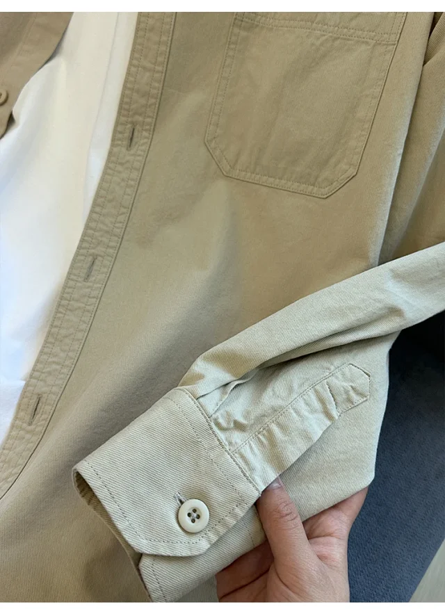 2025 Men's Khaki Cotton Work Shirt Detail