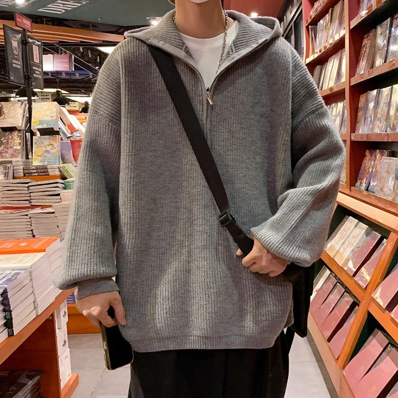 Men's Trendy Relaxed Hooded Half Zip Sweater