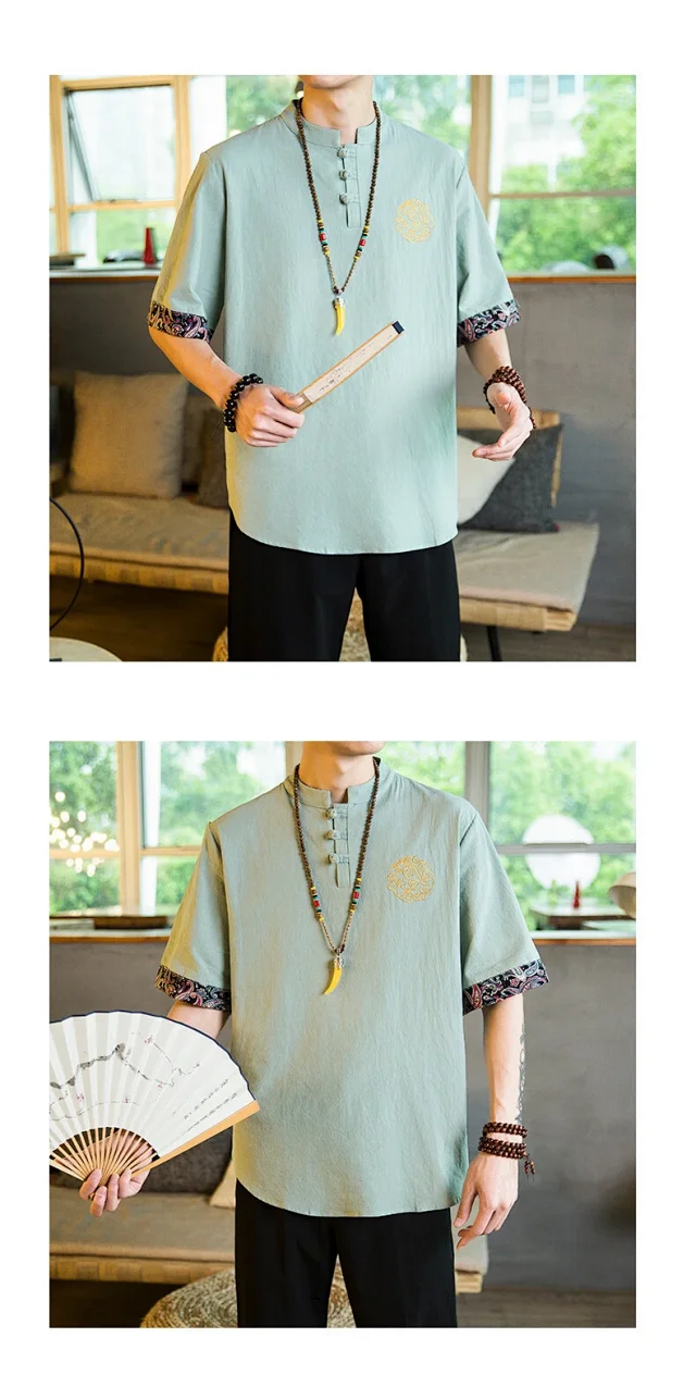 Big Men's Retro Tang Linen Tee Detail