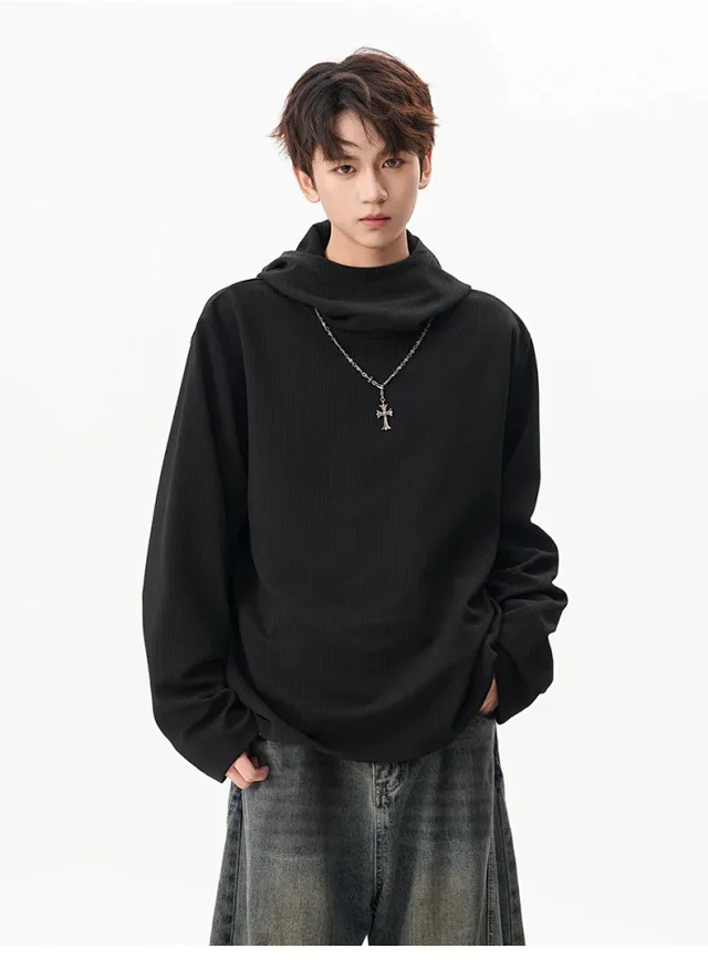 Men's 2025 Fall Retro High - neck Hoodie Detail