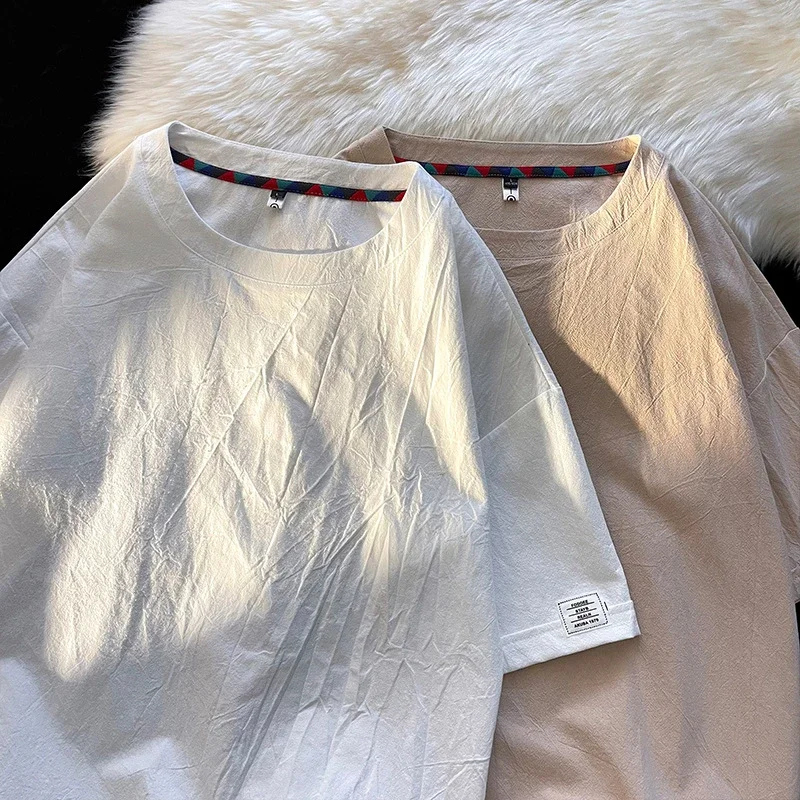 Men's Summer Linen-Like Oversized Solid T-Shirt