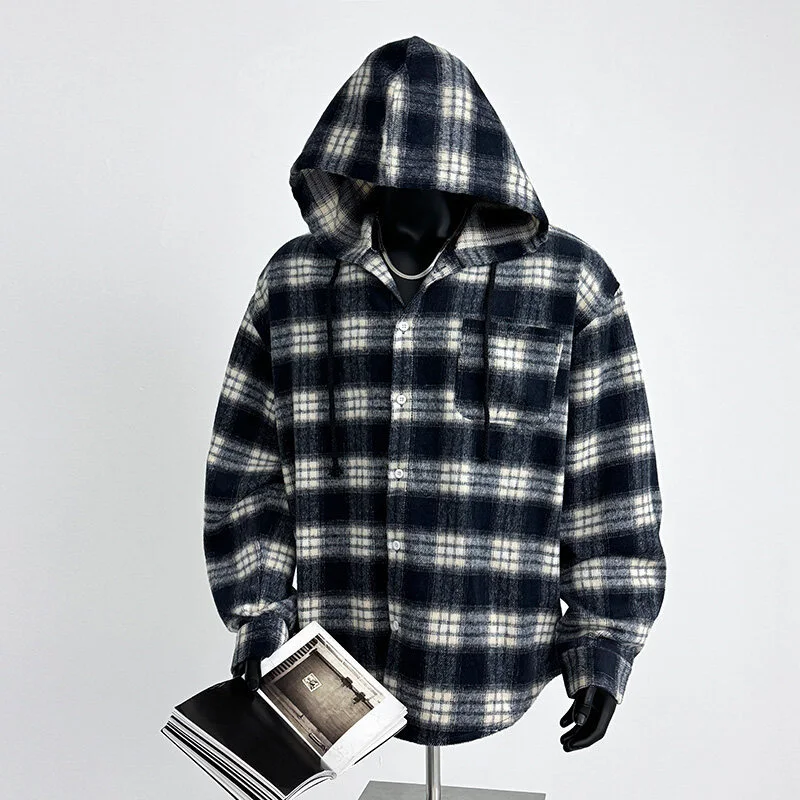 2025 Cyber Men's Plaid Hoodie Shirt Jacket