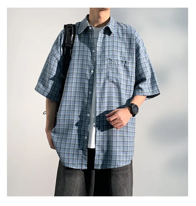 Men's Casual Checked Short Sleeve Shirt Detail