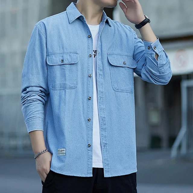 Men's Vintage Denim Oversize Work Shirt Detail