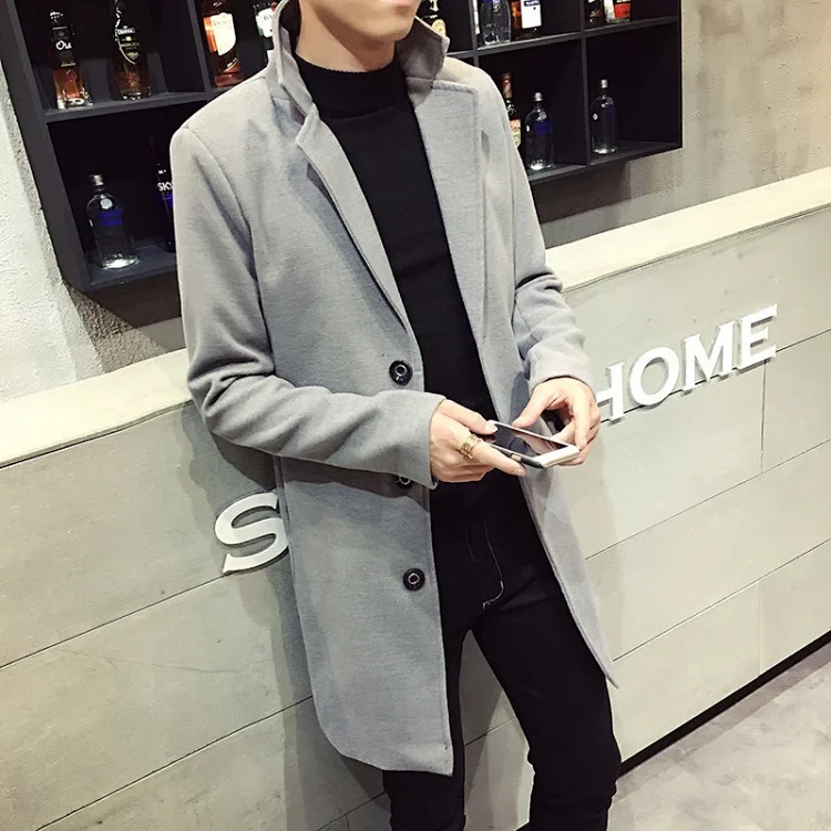 Men's Korean Slim Mid-Length Wool Coat