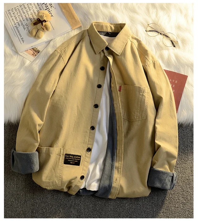 Men's Fleece-Lined Cotton Winter Work Shirt Detail