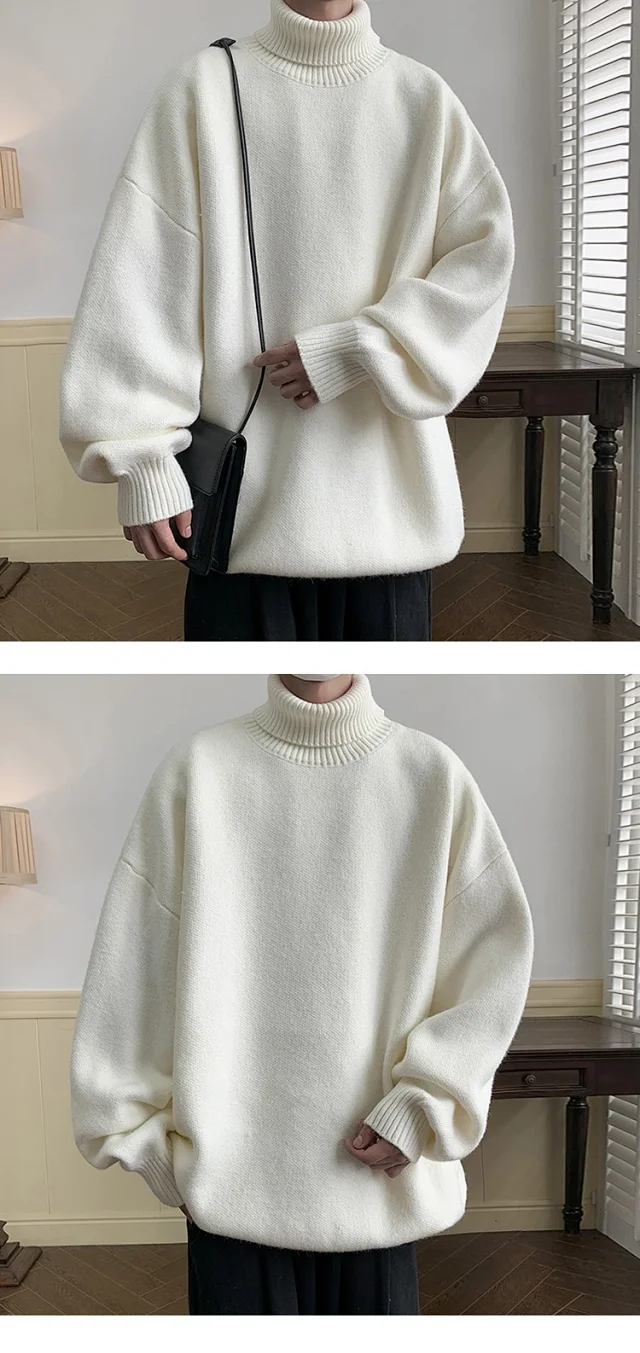 Men's Grey High-Neck Relaxed Sweater Detail