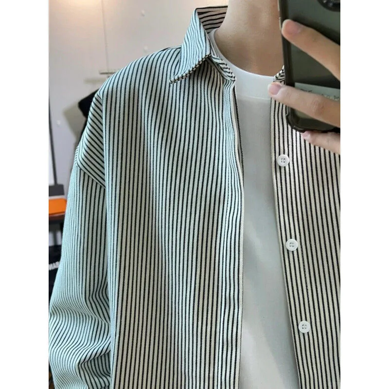 Japanese Youth Style Black-White Vertical Stripe Shirt