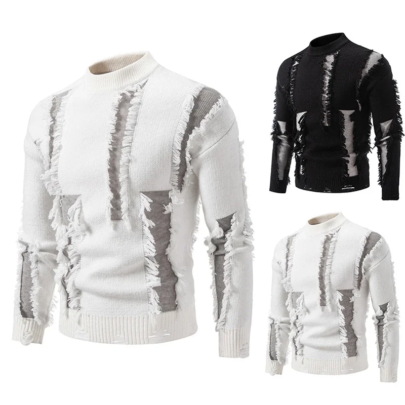 Men's Distressed Loose Knit Sweater Autumn