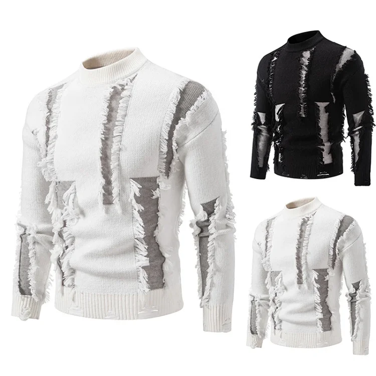 Men's Distressed Loose Knit Sweater Autumn