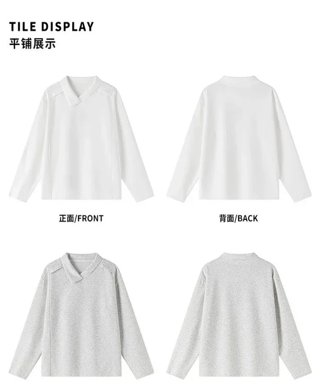 Men's White Long Sleeve Deconstructed Polo Detail