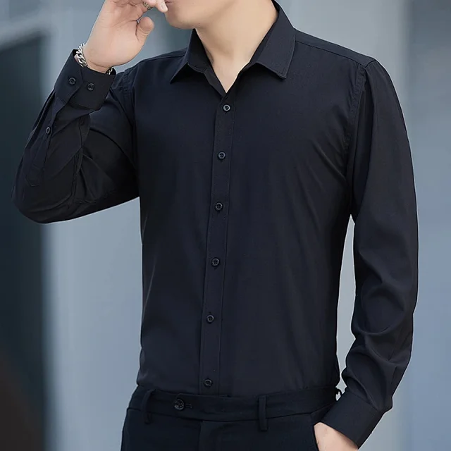 Men's Slim-Fit Wrinkle-Free White Shirt Detail