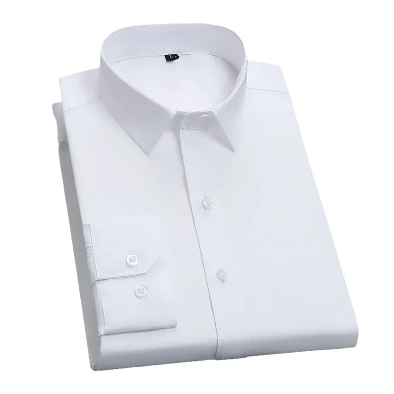 Men's Slim-Fit Long-Sleeve Korean White Shirt