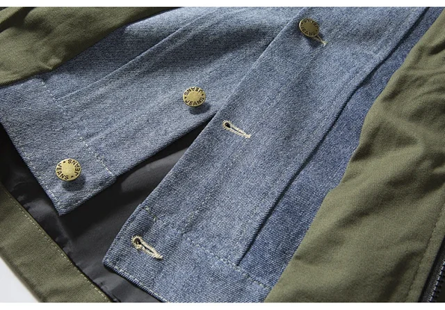 Men's Retro Patchwork Denim Baseball Jacket Detail