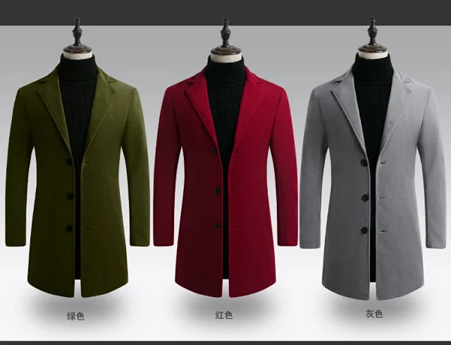 Men's AW21 Korean Slim Wool Dress Coat Detail