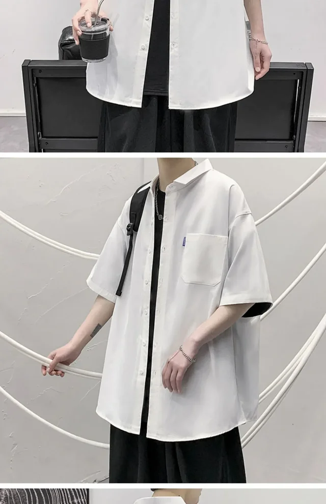 Men's Preppy Oversized Short Sleeve Shirt Detail