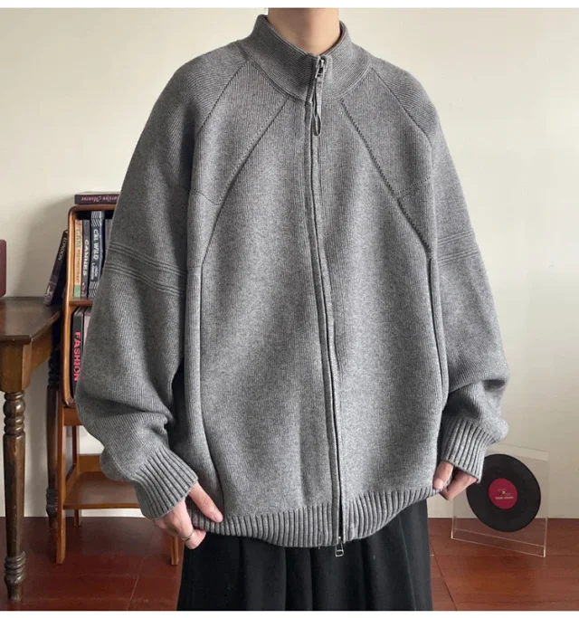 Men's Japanese Loose Zip Knit Cardigan Detail
