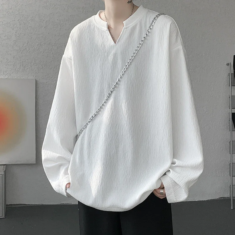 Cleanfit Men's Vintage-Textured Long-Sleeve V-Neck Tee