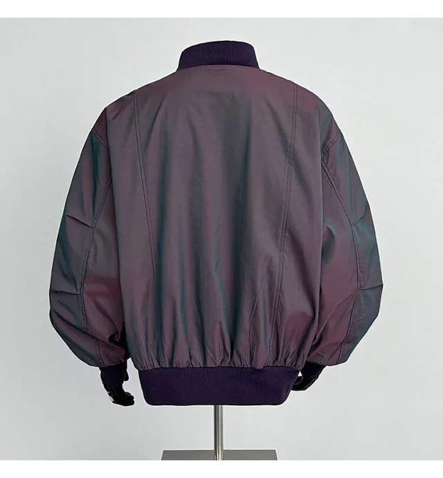 Men's Iridescent Satin Cropped Mandarin-Collar Jacket Detail