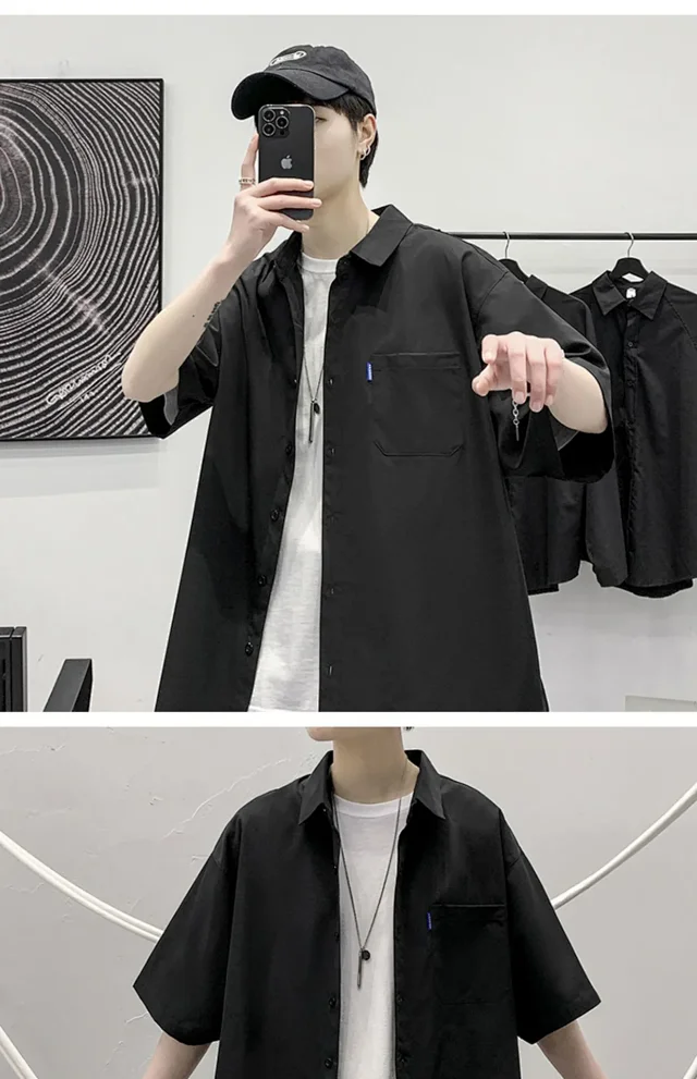 Men's Preppy Oversized Short Sleeve Shirt Detail