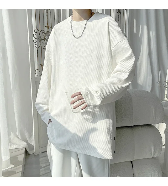 Men's Solid Textured Button-Front Long-Sleeve T-Shirt Detail