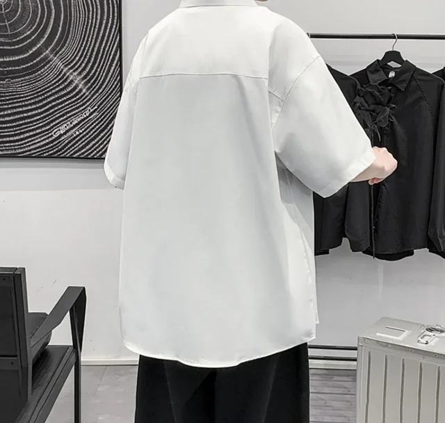 Men's Preppy Oversized Short Sleeve Shirt Detail