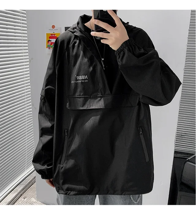 Men's Lightweight Half-Zip Hooded Pullover Jacket Detail