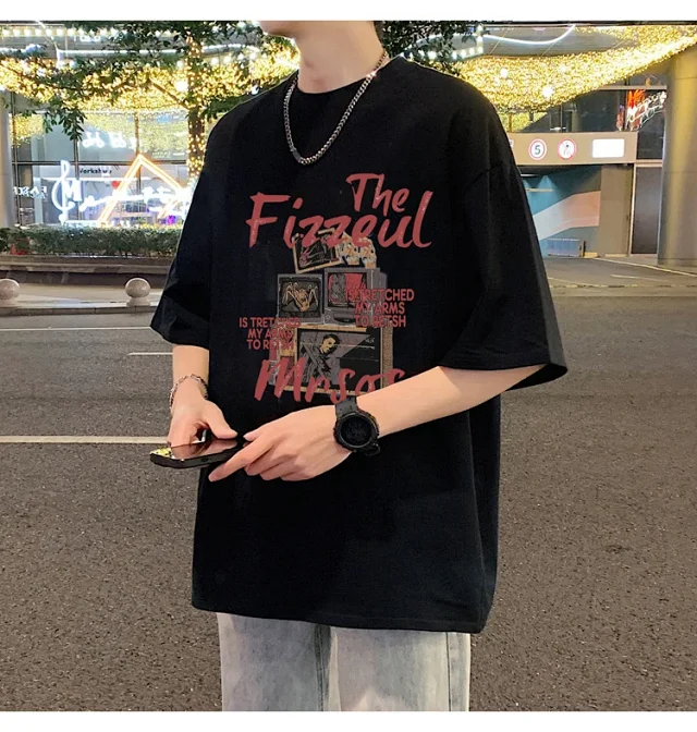 Men's Trendy Oversized Heavyweight Cotton T-Shirt Detail