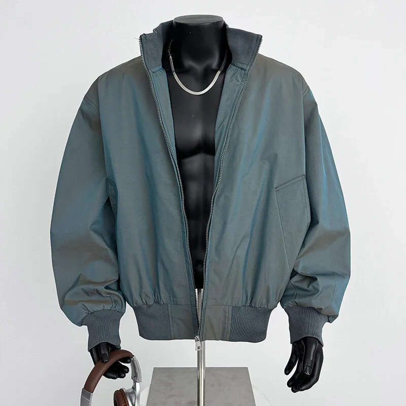 Men's Iridescent Satin Cropped Mandarin-Collar Jacket