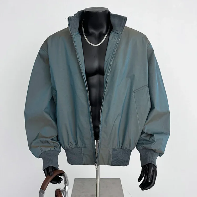 Men's Iridescent Satin Cropped Mandarin-Collar Jacket