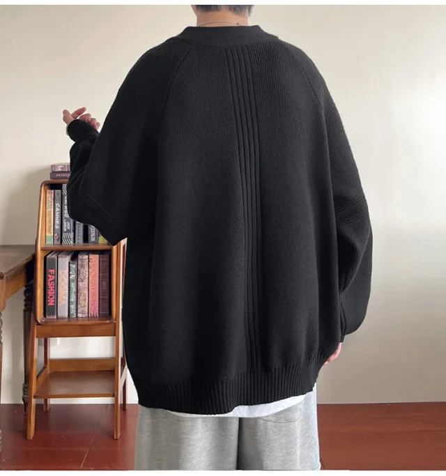 Men's Japanese Loose Zip Knit Cardigan Detail