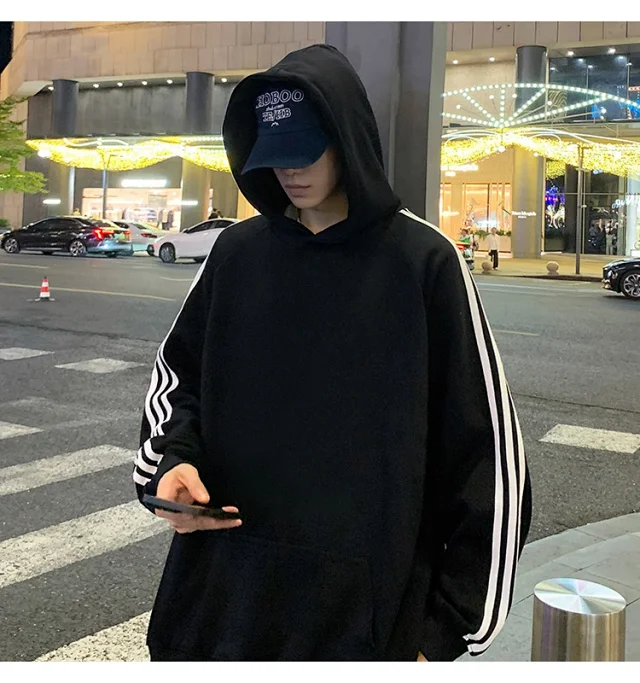 Men's Striped Oversized Casual Hoodie Detail