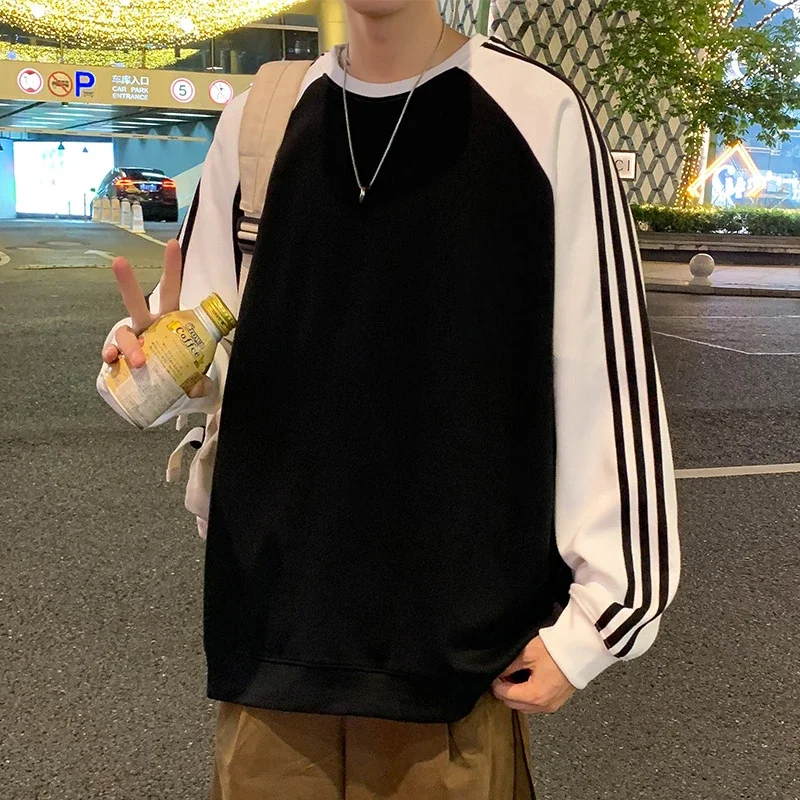 Unisex Chinese Street Oversize Striped Sweatshirt