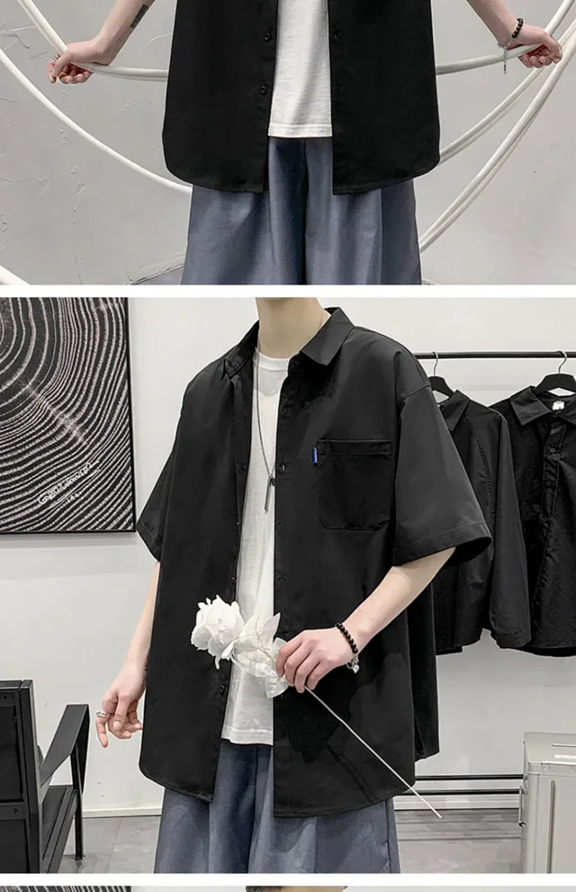 Men's Preppy Oversized Short Sleeve Shirt Detail