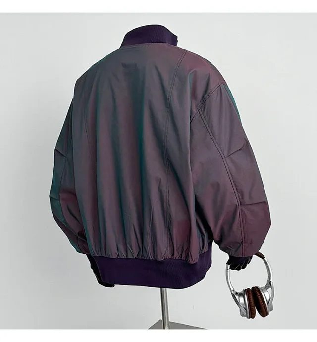Men's Iridescent Satin Cropped Mandarin-Collar Jacket Detail