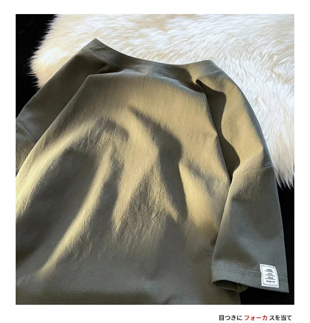 Men's Summer Linen-Like Oversized Solid T-Shirt Detail