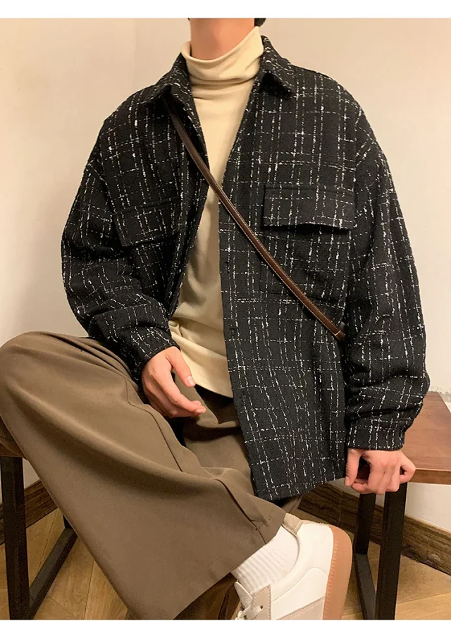 Men's Plus Size Houndstooth Wool Jacket Detail