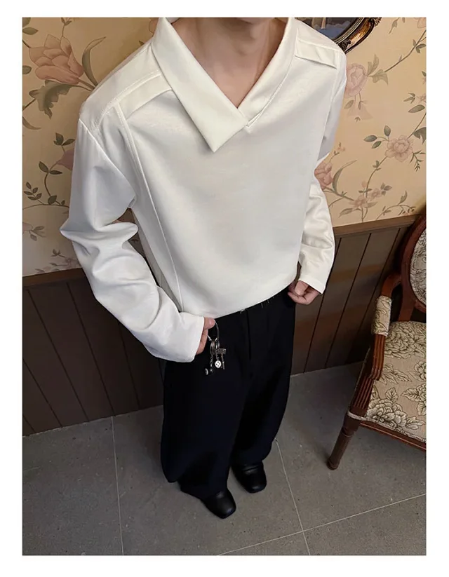 Men's White Deconstructed Polo Long Sleeve Detail