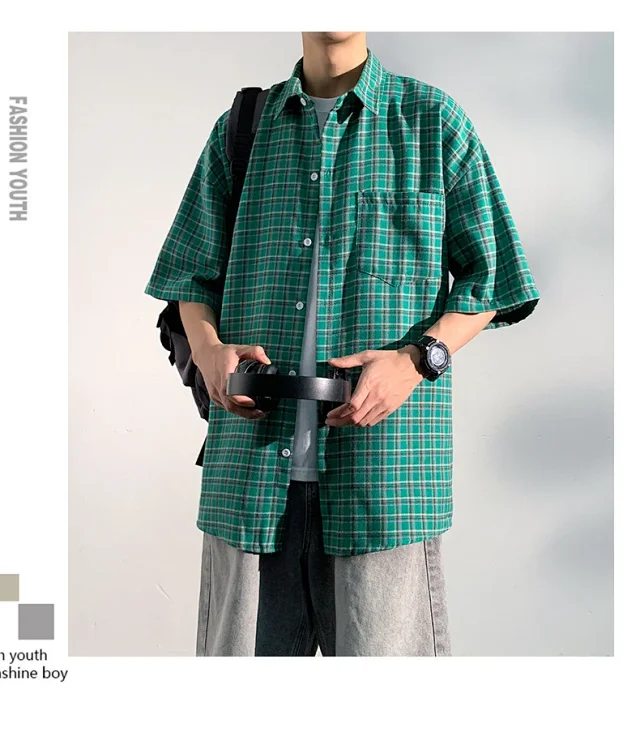 Men's Casual Checked Short Sleeve Shirt Detail