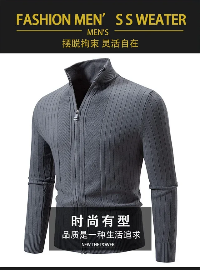 Ruisheng Men's Slim Stand Collar Cardigan Detail
