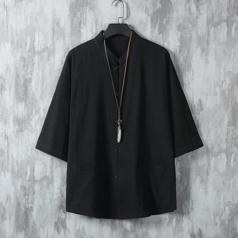 Wind Men's Loose Chinese Short-Sleeve Shirt