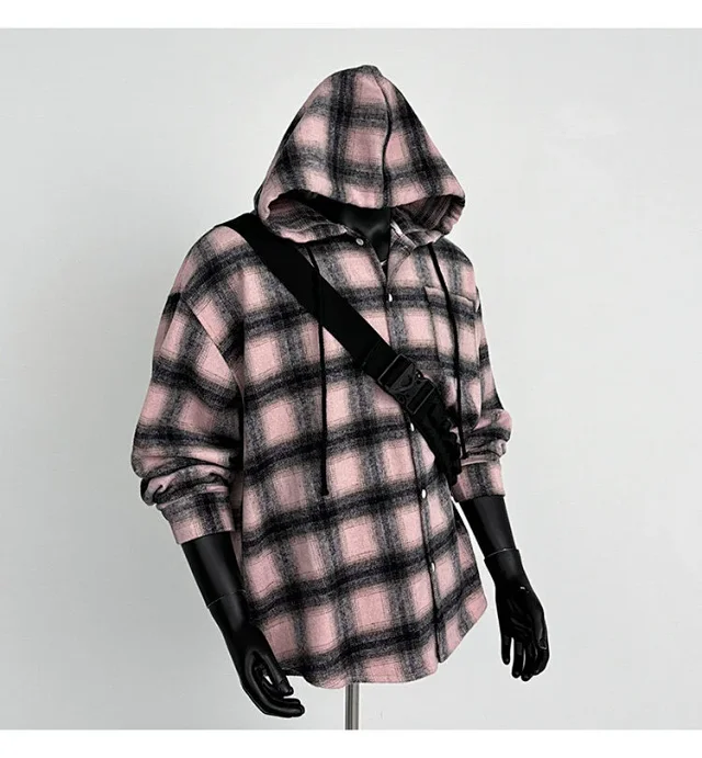 2025 Cyber Men's Plaid Hoodie Shirt Jacket Detail