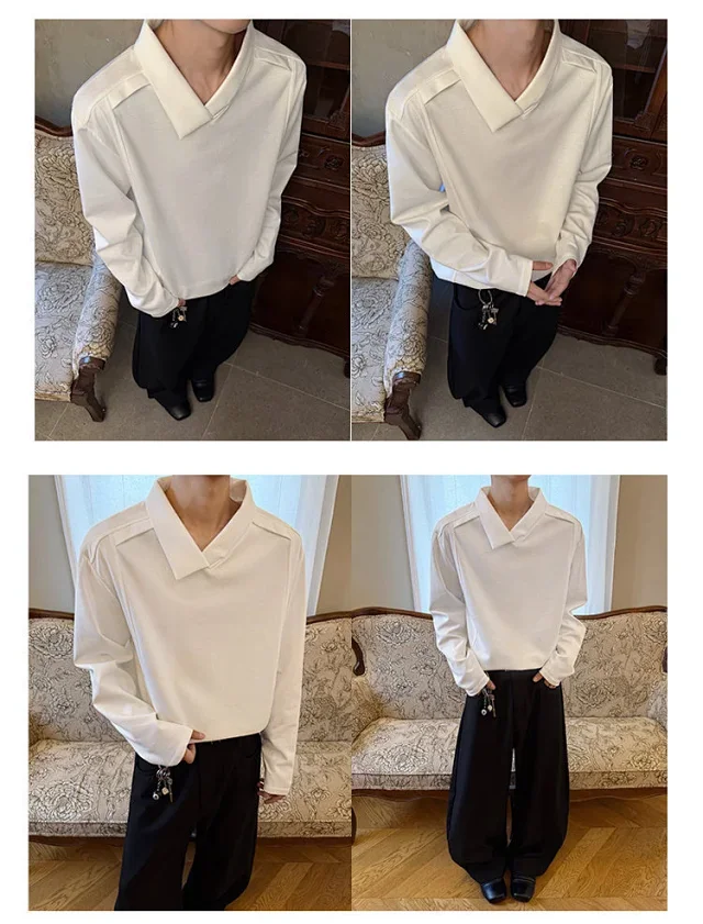 Men's White Deconstructed Polo Long Sleeve Detail