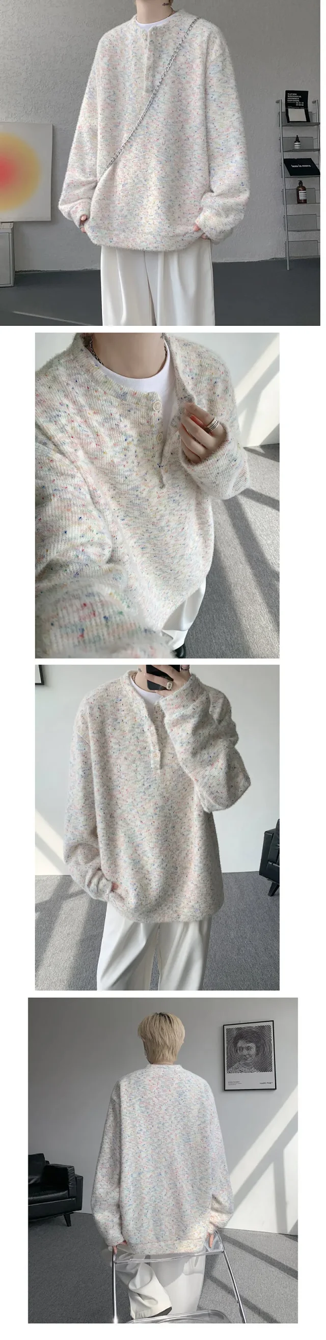 Cleanfit Colorful Unisex Loose Henley Hoodie Detail