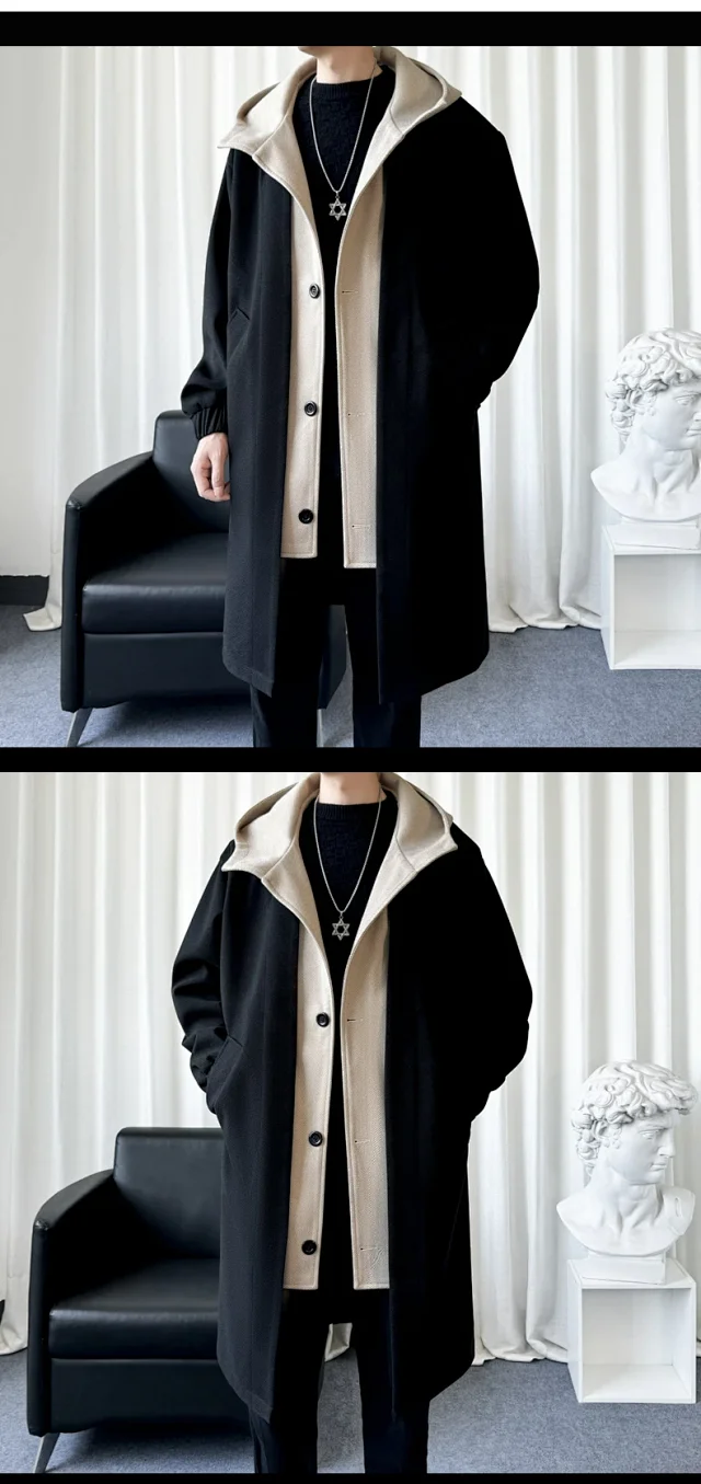 AW24 Men's Faux Two-Piece Hooded Coat Detail