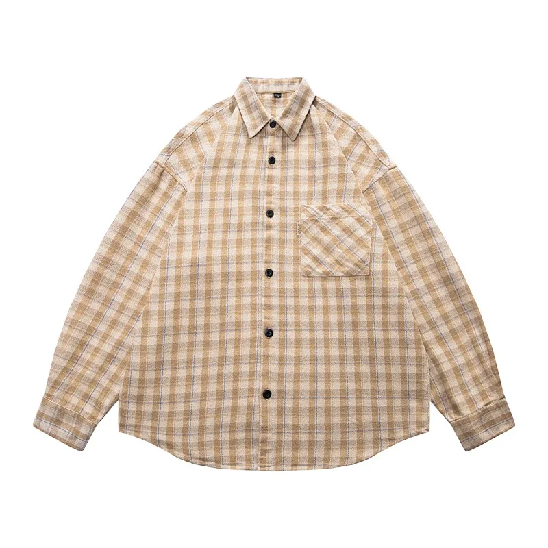 Japanese-Style Men's Cotton Oversize Plaid Shirt